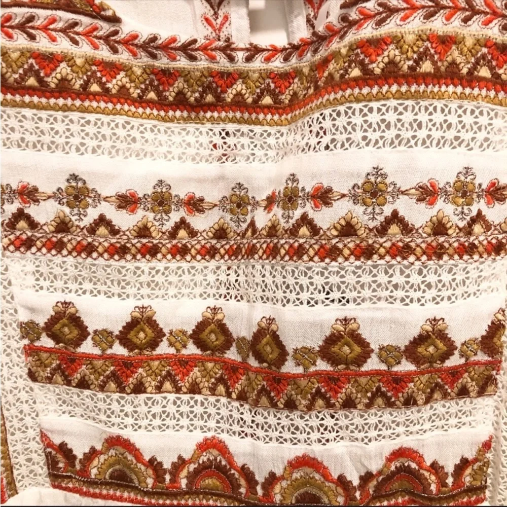FREE PEOPLE Ivory Embroidered Sunrise Wanderer Mini Dress